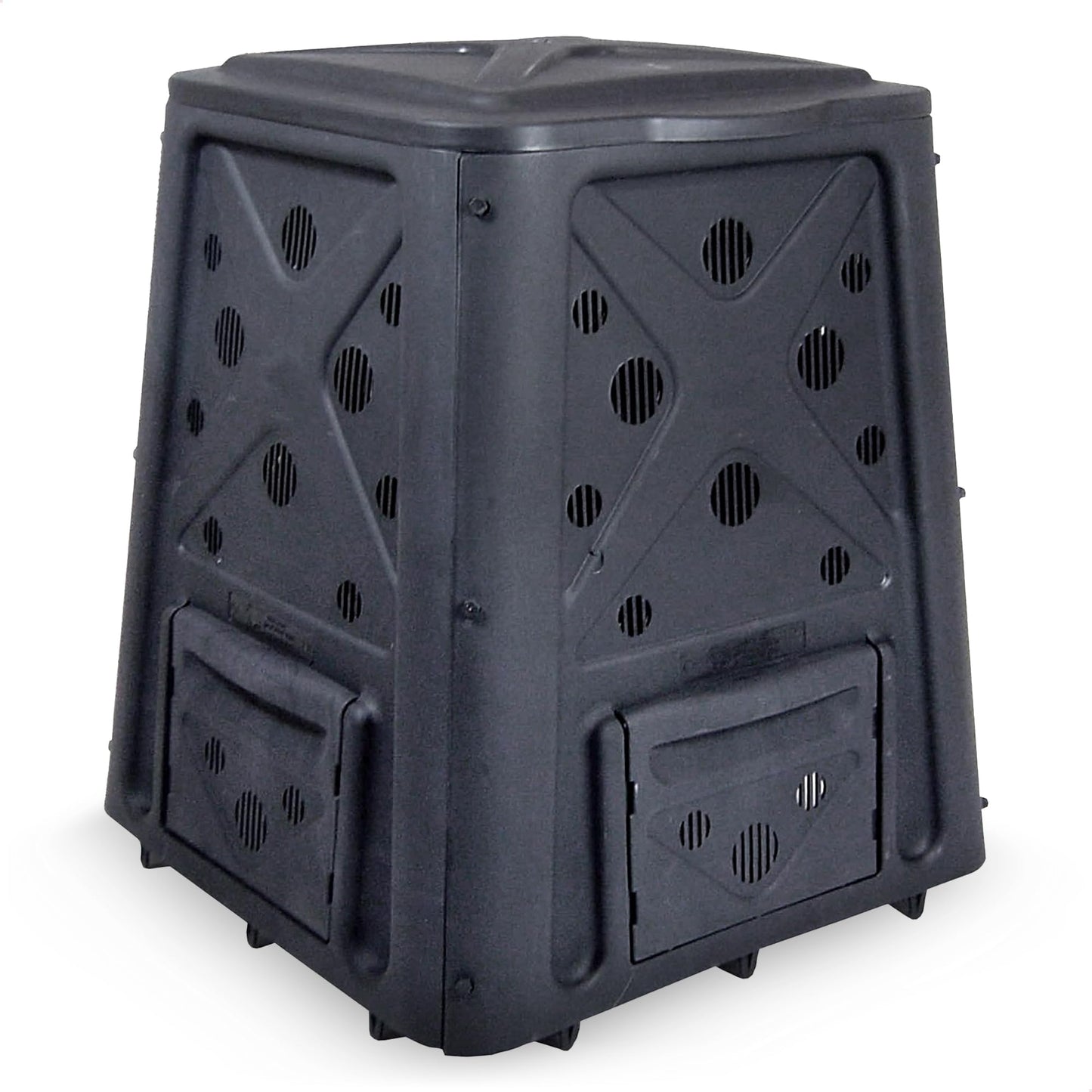 Redmon Outdoor Compost Bin with Lift Off Lid, 4-Door Access & Vent Holes, 65 Gallon, Black