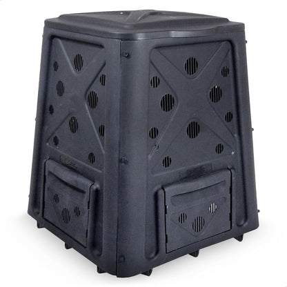 Redmon Outdoor Compost Bin with Lift Off Lid, 4-Door Access & Vent Holes, 65 Gallon, Black
