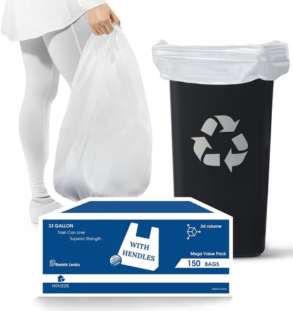 Heavy Duty Contractor Trash Bags with Handles – 33 Gallon, 150 Count | 17 Micron Thick, Extra Large Garbage Bags for Household, Yard Waste, Landscaping & Commercial Use | Secure Signature Knot