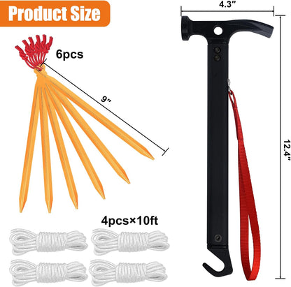 Eurmax USA Hiking Camping Tent Stakes and Hammer Set Lightweight Multi-Function Tent Hammer with Tent Stake Remover,Tent Pegs for Camping, Hiking, Backpacking, Gardening(Gold Stakes)