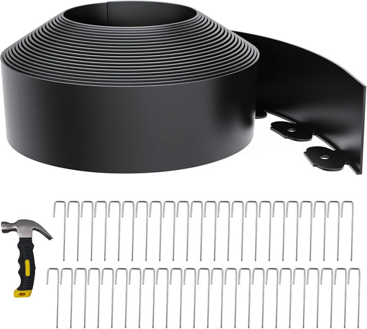 4 Inch Tall 33FT Landscape Edging with 45Pcs Metal Spikes, Plastic Garden Edging Border Landscape