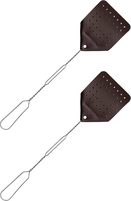 Leather Fly Swatter Set (2 Pack) – 17” Amish-Made Fly Swat w/Real Leather Paddle – Fly Swatters