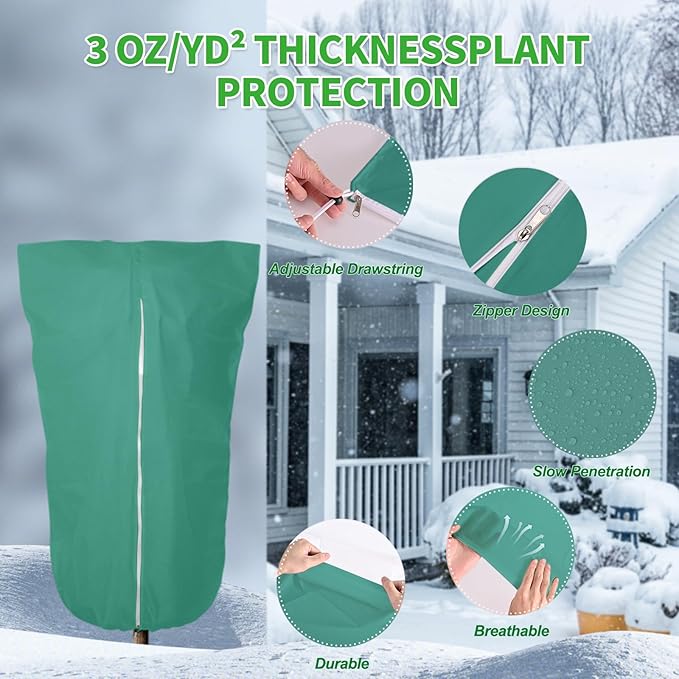 2 Pack 24"x32" Winter Plant Cover Freeze Protection, 3 oz/yd² Warm Shrub Cover with Zipper Drawstring, Frost Cloth Blankets for Fruit Tree Potted Plants Garden Cold Weather Protector