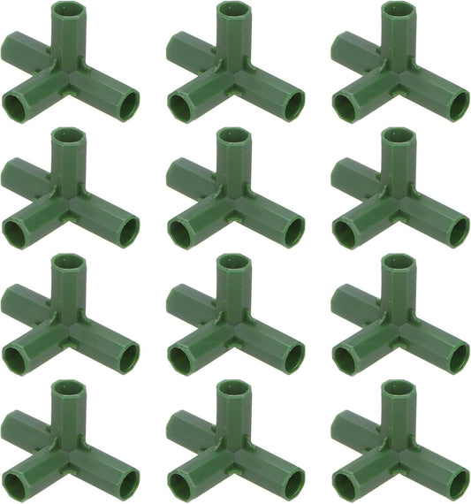 12 Pcs 11mm Greenhouse Frame Building Connectors, 4 Way Right Angle Pipe Fitting for Grape Trellis/Sunscreen Shed/Gardening Plant Stakes, Greenhouse Accessories [Green]