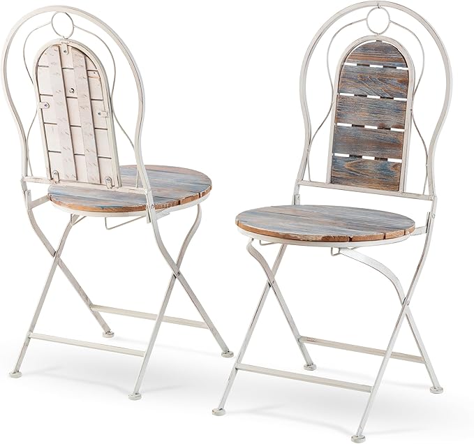 Alpine Corporation Indoor/Outdoor 3-Piece Wood and Metal Bistro Set Table and Folding Chairs Patio