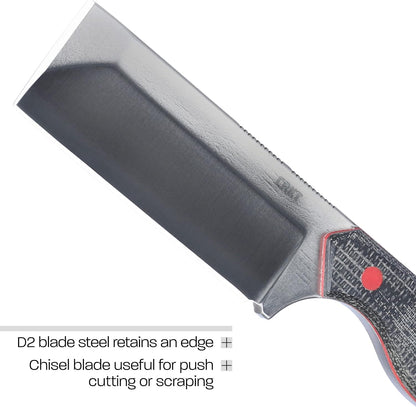 CRKT Razel Fixed Blade Knife: Everyday Carry Plain Edge, D2 Blade Steel, Resin Infused Fiber Handle w/Pocket Carry Sheath 4037,Silver/Black