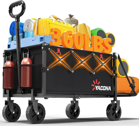 360LBS Heavy-Duty Wagons Carts Foldable 120L Collapsible Wagon Cart with Wheels and Tailgate, Folding Utility Wagon Carts for Groceries, Outdoor Camping, Shopping, Beach, Garden