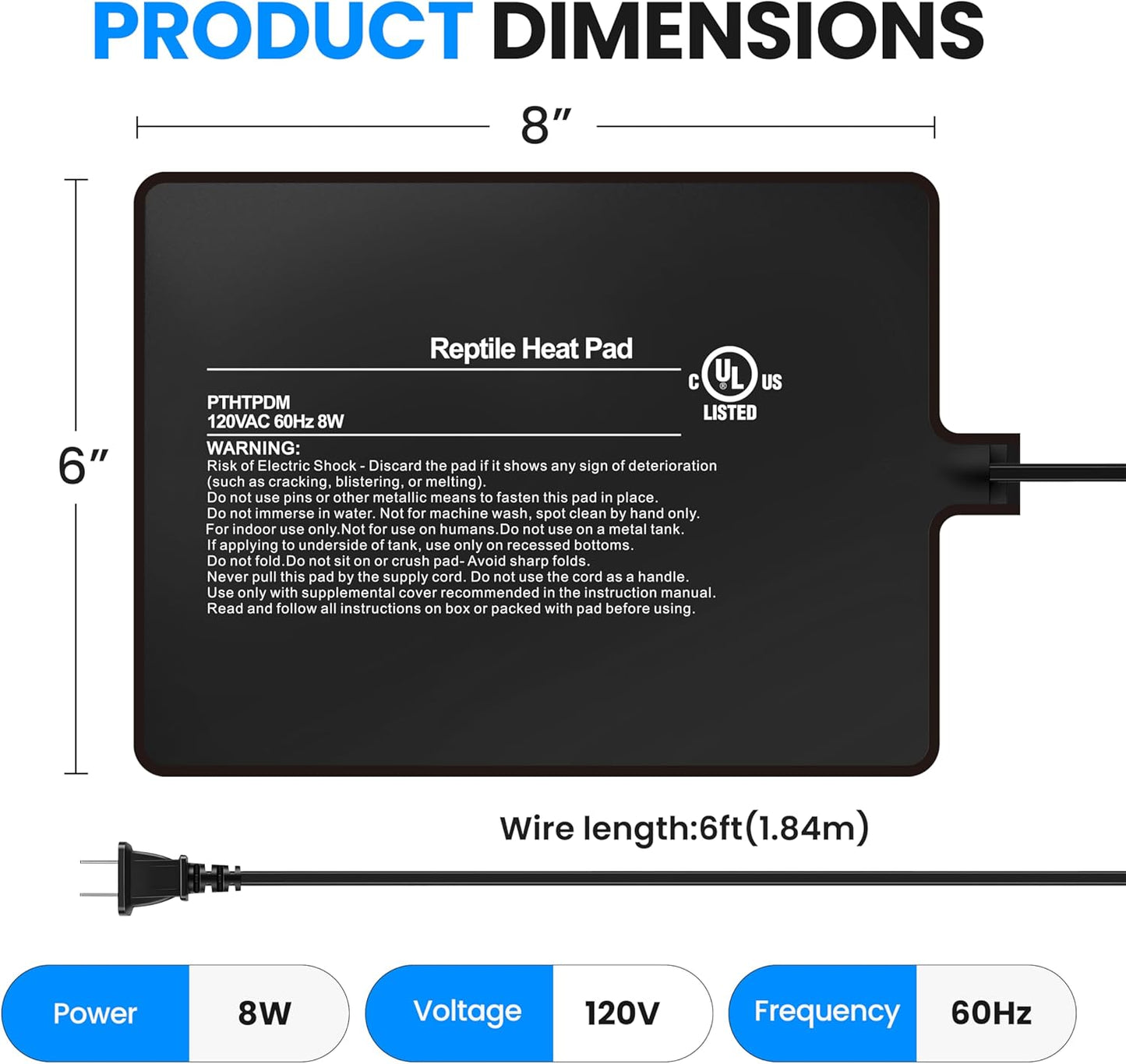 Simple Deluxe 6X8 Inch 8W Reptile Heating Pad Electric Indoor Under Tank Terrarium Heating Mat Waterproof for Turtles, Lizards, Frogs, and Other Reptiles, 2 Pack