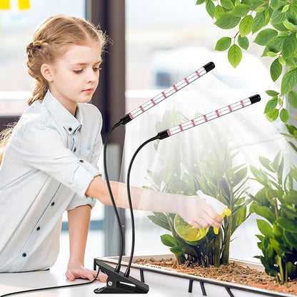 2 Heads Grow Lights for Seed Starting, Full Spectrum Grow Lights for Indoor Plants with 6/12/18H Timer, V-Shaped Design Light, 5 Dimmable Levels, Clip-on Desk for Indoor Plant Growing (2 pack)