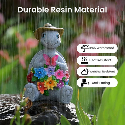 Solar Garden Outdoor Statues Turtle with 8 LED Lights, Yard Decor Tortoise for Patio, Balcony, Porch Ornament, Birthday Gifts for Mom, Housewarming Gifts for Women