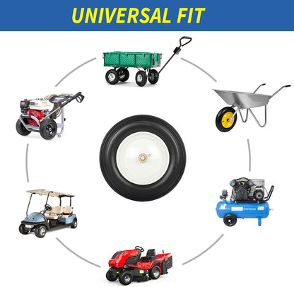 14.5" Wheelbarrow Flat Free Tire, Fits 4.80/4.00-8, 3.50/2.50-8, 4.00-6, 4.00-8, Wheelbarrow Wheels, 5/8" Bearing with Extra 3/4" Bearing, 3" -6" Centered Hub