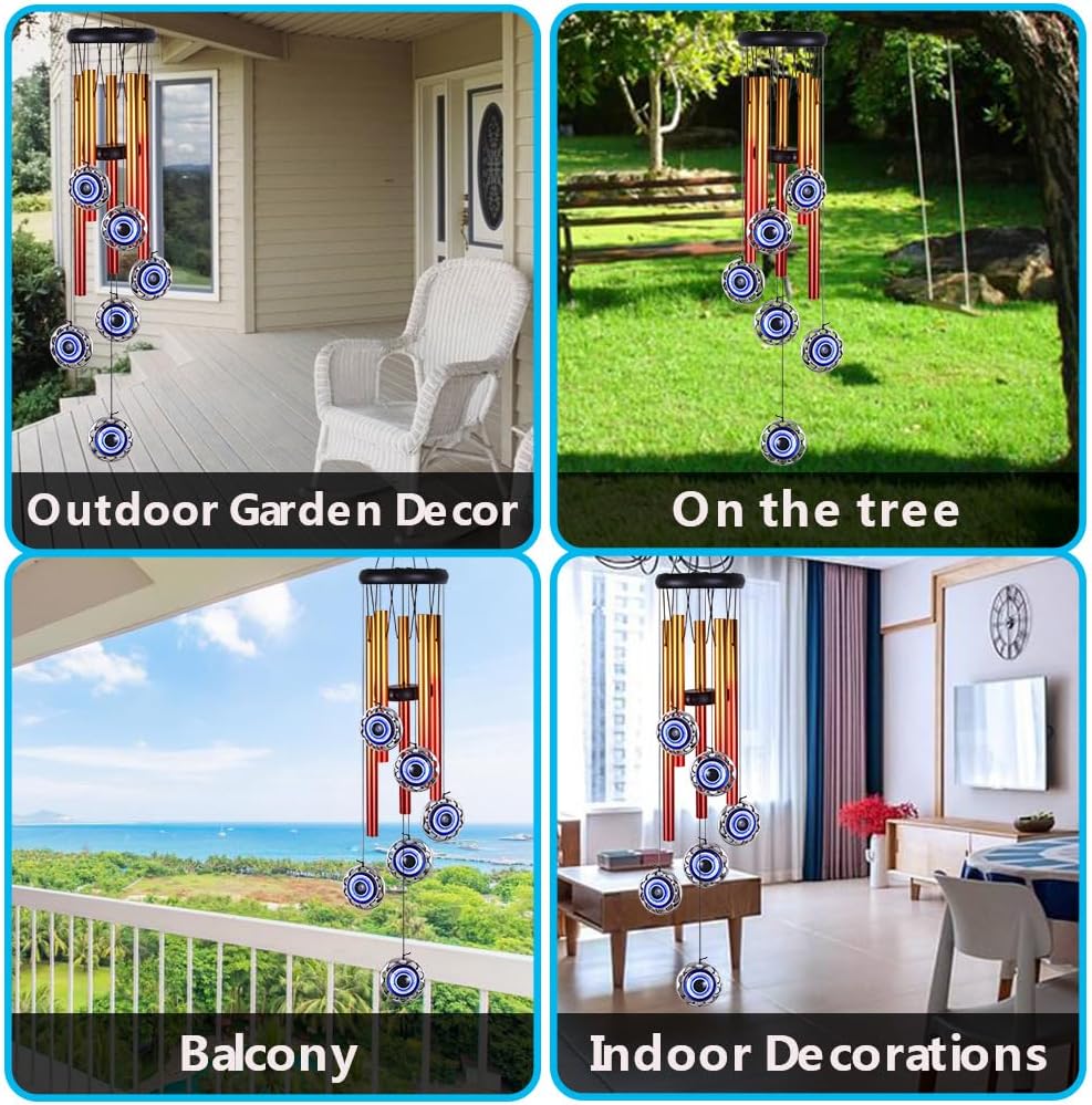 Blue Evil Eyes Amulet Wind Chimes Outdoor Hanging Decor, Evil Eye Wind Bells, Mobile Evil Eye Blessing Windcatcher, Blue Evil Eye Wind Chimes for Home, Gift for Mom, Balcony, Patio, Garden Decoration