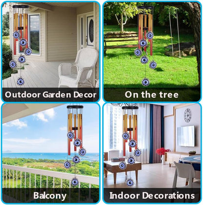 Blue Evil Eyes Amulet Wind Chimes Outdoor Hanging Decor, Evil Eye Wind Bells, Mobile Evil Eye Blessing Windcatcher, Blue Evil Eye Wind Chimes for Home, Gift for Mom, Balcony, Patio, Garden Decoration