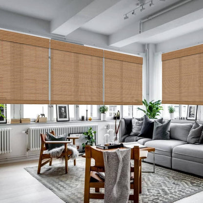 LETAU Cordless Wood Window Roller Shades, Bamboo Light Filtering Window Blinds for Indoor Home, Office, Kitchen, Pattern 5