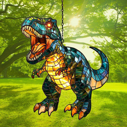 Fierce T-rex Acrylic Suncatcher Stained Glass Effect Window Car Hanging Christmas Ornament Indoor Outdoor Decor Garden Sun Catcher Panel for Dinosaur Lover for Women Mom Grandma