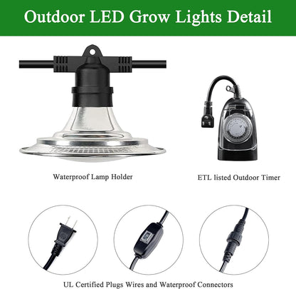 Outdoor LED Grow Lights, Waterproof String Plant Growing Light, Full Spectrum Growth Light with Timer, Suitable for Garden, Farm, Flower, Seedling Greenhouse Grow Light (6 Lights)