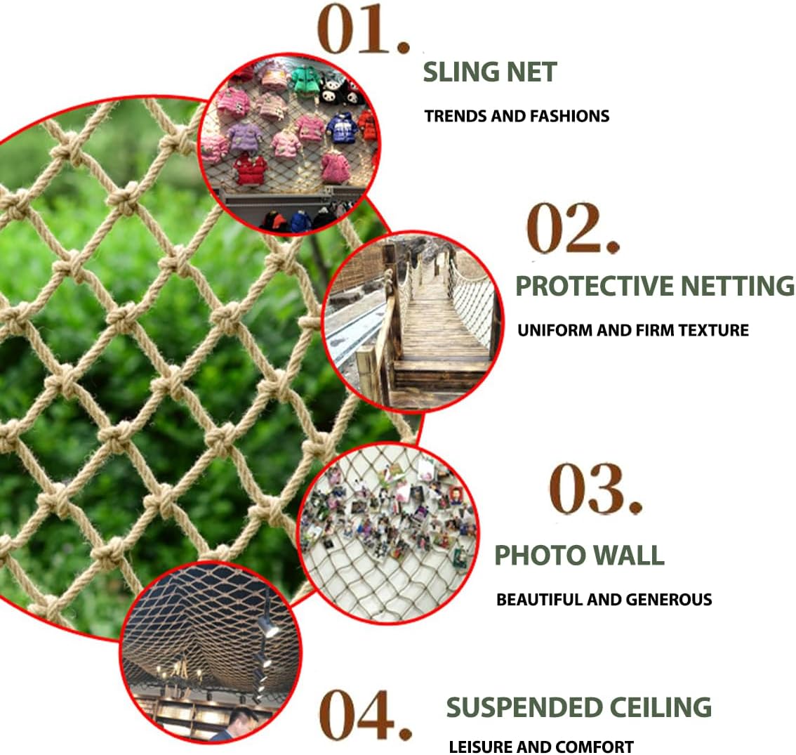 Natural Jute Hemp Rope Net,8mm Thick Safety Anti-Fall for Children Pet,Balcony Stairs Garden Playground Protection Net,Indoor & Outdoor Decor (Size:2M*5M(6.5FT*16.4FT))