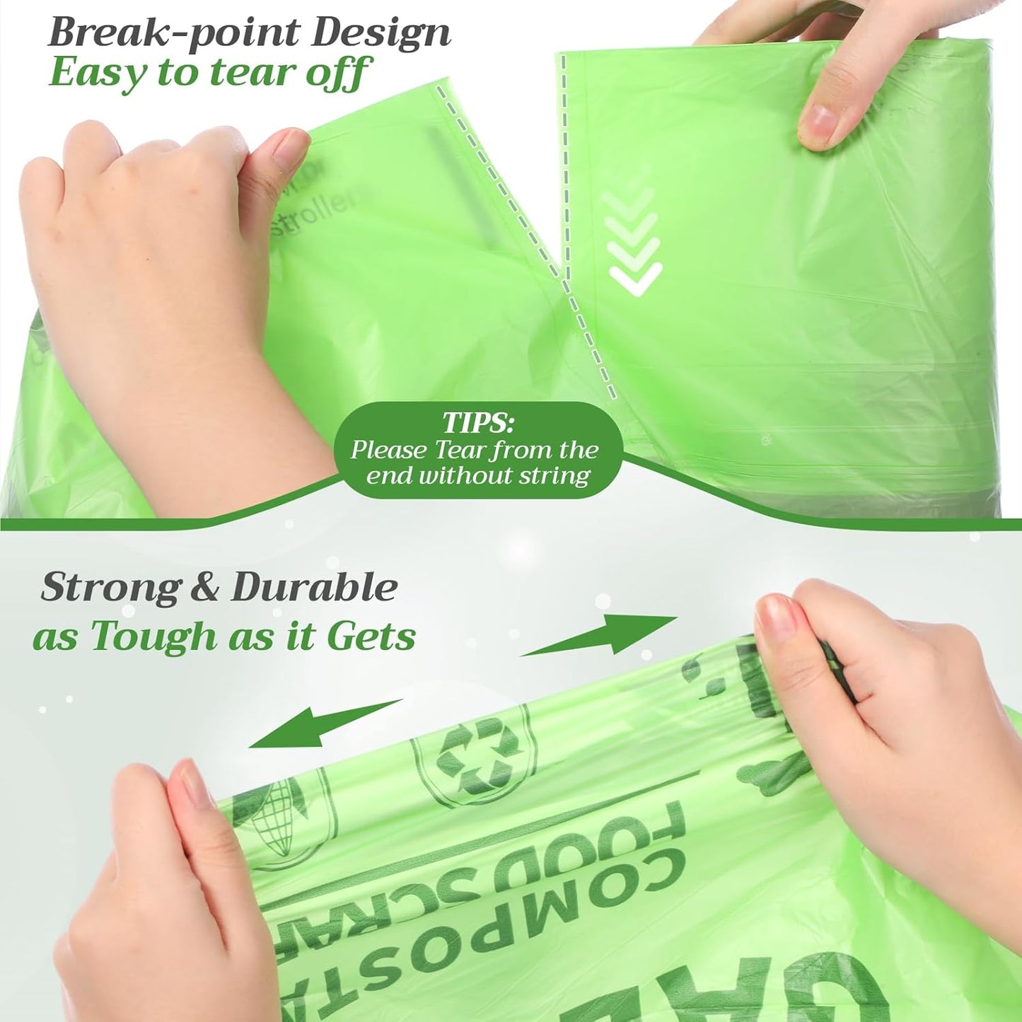 Amyhill 100 Count 13 Gallon Compostable Trash Bags Drawstring Heavy Duty Extra Thick 1.58 Mil 49.2 Liter Garbage Bags 13 Gallon Tall Kitchen Food Scrap Waste for Home Bathroom Garbage, Green