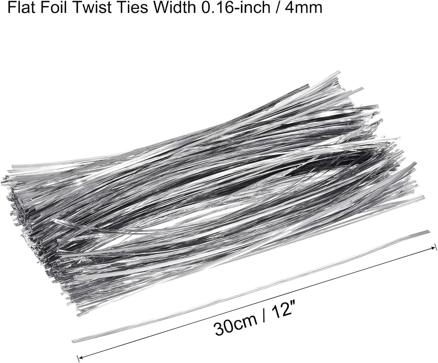 MECCANIXITY Foil Twist Ties 12" 30cm Metallic Plastic Closure Tie for Tying Bread, Candy, Cookies, Gift Bags Arts Crafts Ties Silver Tone Pack of 750