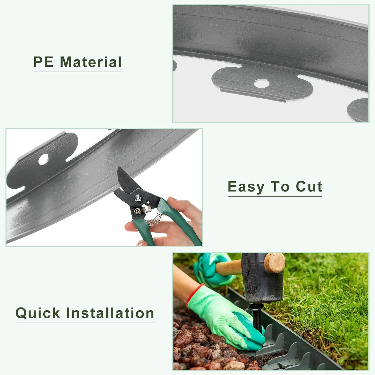uxcell Landscape Edging, 1Pcs 66FT x 3.94" - No Dig Garden Edging Kit with 60 Stakes, Landscape Edging Border for Garden Lawn Flower Bed Yard Grass (Grey)