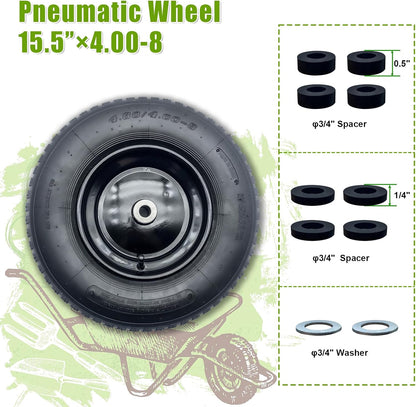 2-Pack 4.80/4.00-8" Pneumatic Wheelbarrow Wheel and Tires with 3"- 6" Center Hub and 3/4" Bushings for Wheelbarrow and Yard Cart Garden Wagon, Black