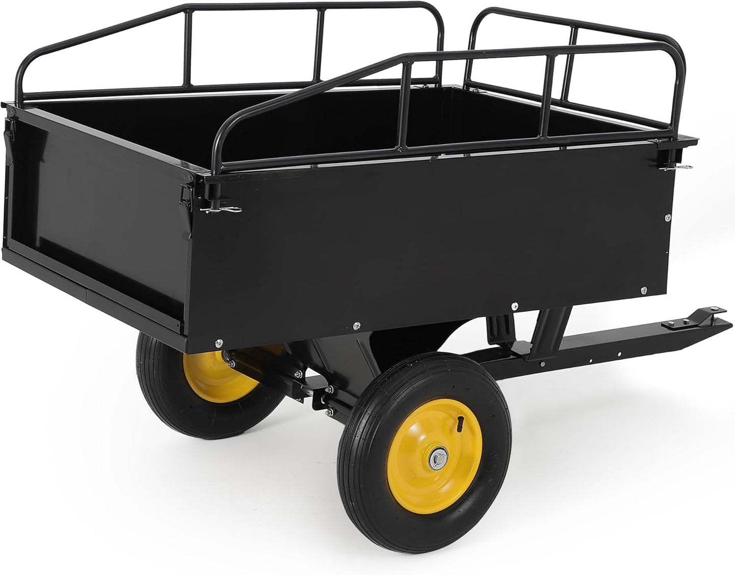 500LBS Heavy Duty Tow Behind ATV Trailer, Steel Dump Cart, Garden Utility Trailer with Removable Tailgate for Riding Lawn Mower Tractor, Black