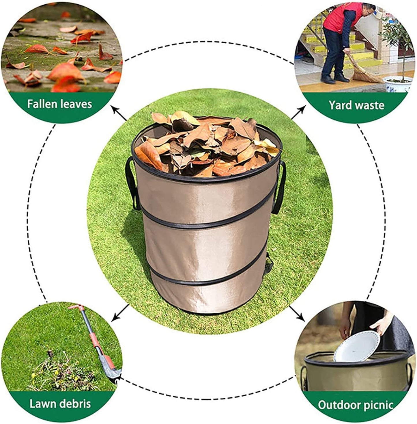 37.8L Collapsible Leaf Trash Can, Heavy Duty Lawn and Leaf Bag with Handle Locking Design Outdoor Leaf Bin for Yard Garden Camping Lightweight Foldable Trash Container