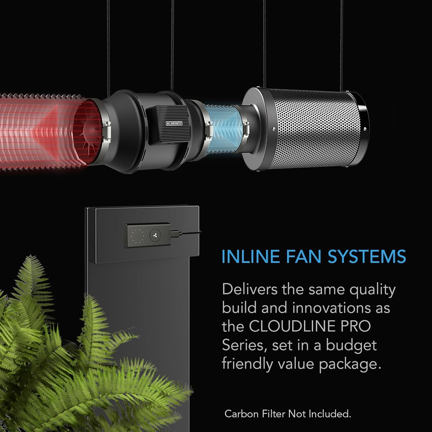 AC Infinity CLOUDLINE A4, Quiet 4” Inline Duct Fan with Speed Controller, EC Motor - Ventilation Exhaust Fan for Heating Cooling Booster, Grow Tents, Hydroponics