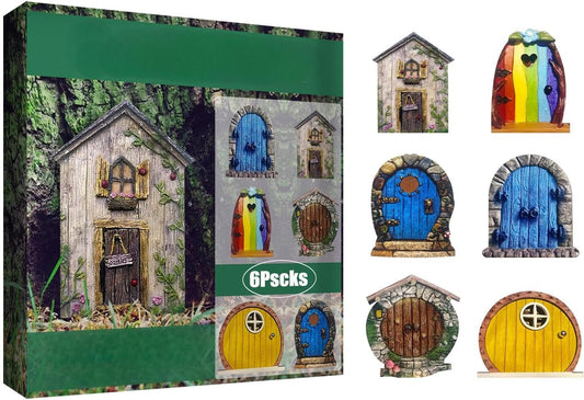 Enchanted Fairy Door for Tree Trunks - Weather-Resistant Miniature Garden Decor, 6-Piece Whimsical Outdoor Accessory Kit for Kids & Fantasy Enthusiasts (Fairy Tale Style-2)