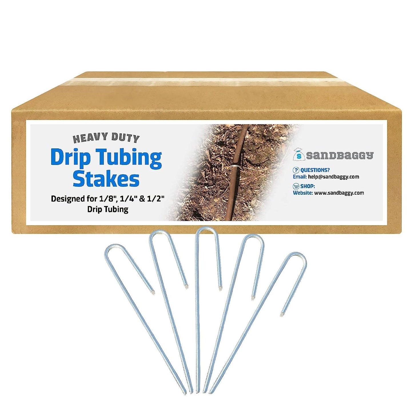 Sandbaggy DRIP TUBING Stakes Landscape Staples | 5 inch Length | Drip Anchors | Landscape Pins | Lawn Nails | Garden Stakes | Hold Drip Tubing Up to 1/4" Diameter | 14-Gauge Standard | Pack of 500