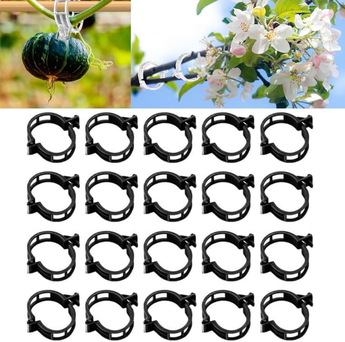 Plant Support Clips - Reusable Garden and Secured Plastic Clips for Tomato Support, String Trellis, Climbing Plants, Outdoor Indoor Flowers, Stem and Vine Fixing (300, Black)