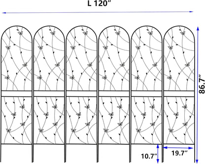 6 Pack Metal Garden Trellis 86.7" Tall Outdoor Climbing Plant Support for Roses, Flowers, Rustproof Durable Black Galvanized Tube, Lawn Garden Fence Decor Screen, 86.7" H