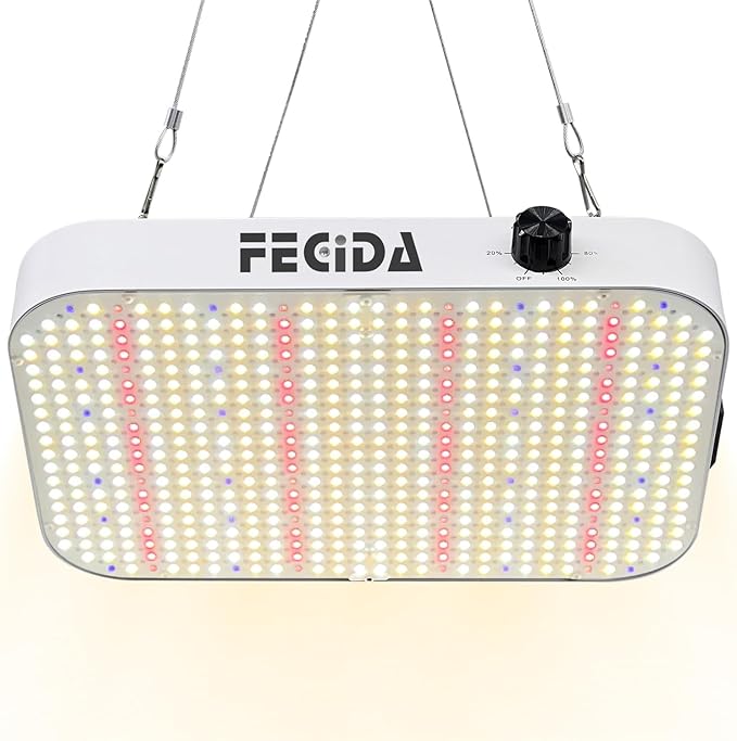 FECiDA Dimmable LED Grow Light for Seed Starting Seedlings Veg, UV-IR Included Full Spectrum Grow Lights for Indoor Plants, 2025 Best Grow Tent Light, Daisy Chain Function & Quiet Build-in Fan