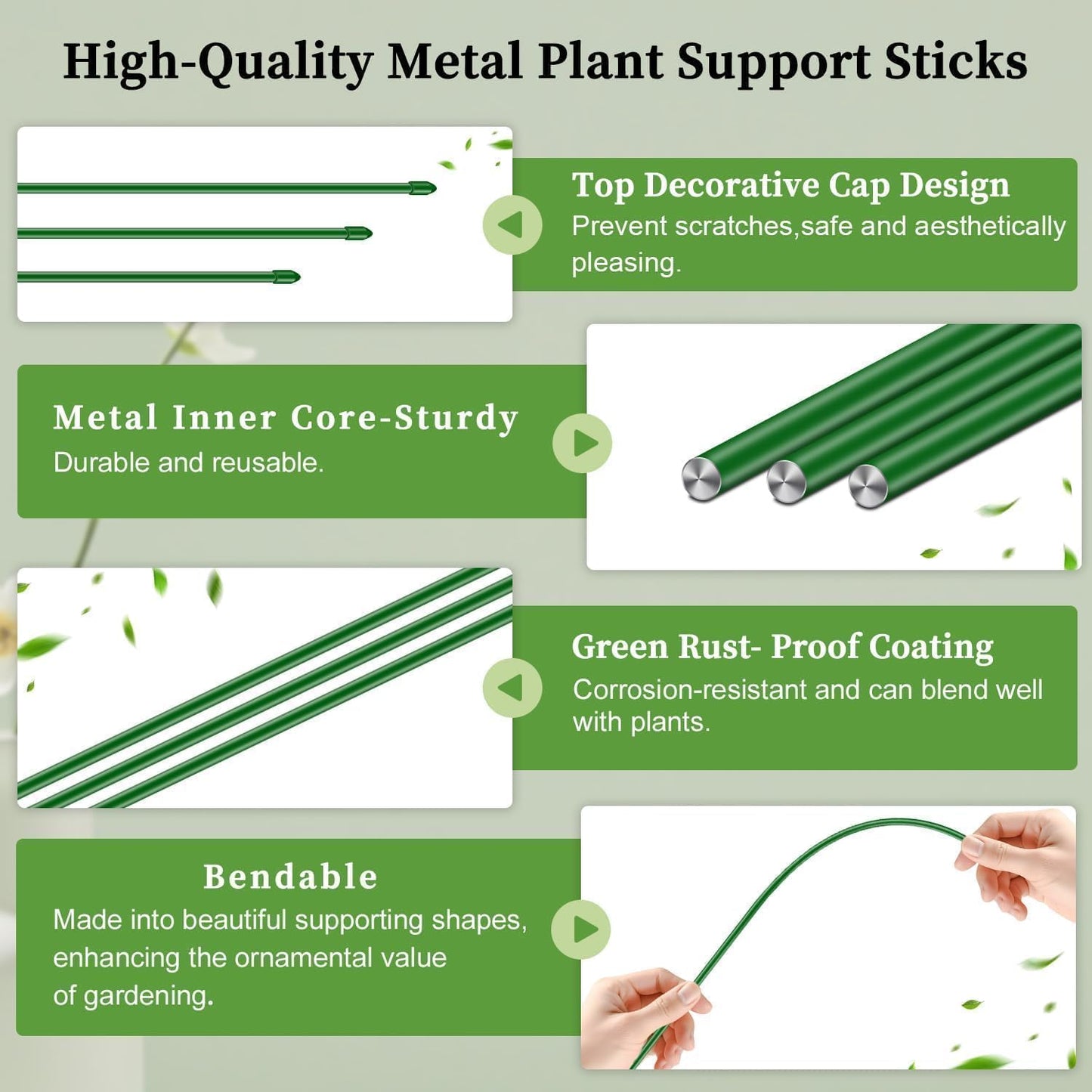 Invisible Plant Support Stakes Bendable 17.7 Inch SupKing 15Pcs Small Plant Sticks Orchid Stakes Green Stem Metal Support Pole Rods for Garden Indoor Outdoor Potted Plants Peony Rose,Comes 20Pcs Ties