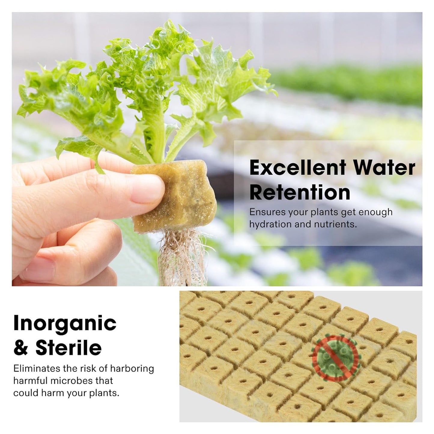 VIVOSUN 1 Inch Rockwool Cubes, Grow Cubes for Hydroponics, Cuttings, Cloning, Plant Propagation, Seed Startling, 2 Sheets 100 Plugs