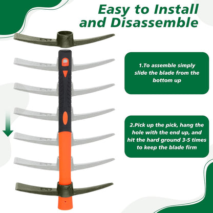 Lothee 8 Pcs Pick Mattock Hoe 15 Inch Heavy Duty Forged Garden Pick Axe with Rubber Non-Slip Handle Weeding Mattock Hoe Agriculture Hand Tools for Weeding Cultivating Camping or Prospecting