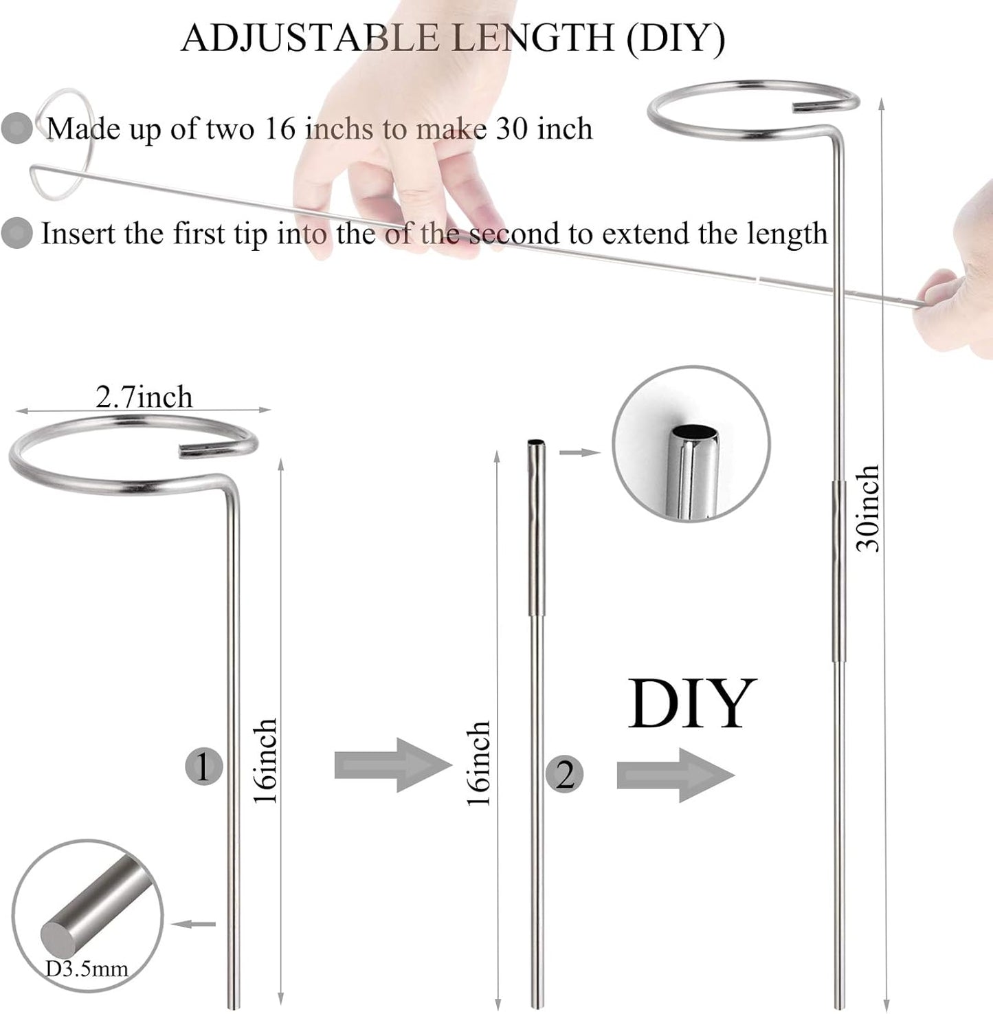 30 Inch Or 16 InchPlant Stakes for Flowers - 5 Pack (DIY), Stainless Steel Garden Tall Single Stem Support Stake Plant Cage Support Rings with Adjustable Height Fit Flowers, Plant Stable