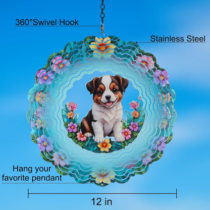 Metal Wind Spinners for Outdoor,Birthday Gifts for Women Mom Grandma, 12 Inch Dogs Wind Spinner, Kinetic Sculpture Garden Decor for Ornament Gifts