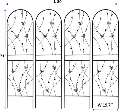 4 Pack Metal Garden Trellis 71" Tall Outdoor Climbing Plant Support for Roses, Flowers, Rustproof Durable Black Galvanized Tube, Lawn Garden Fence Decor Screen (4pcs, 71" H)
