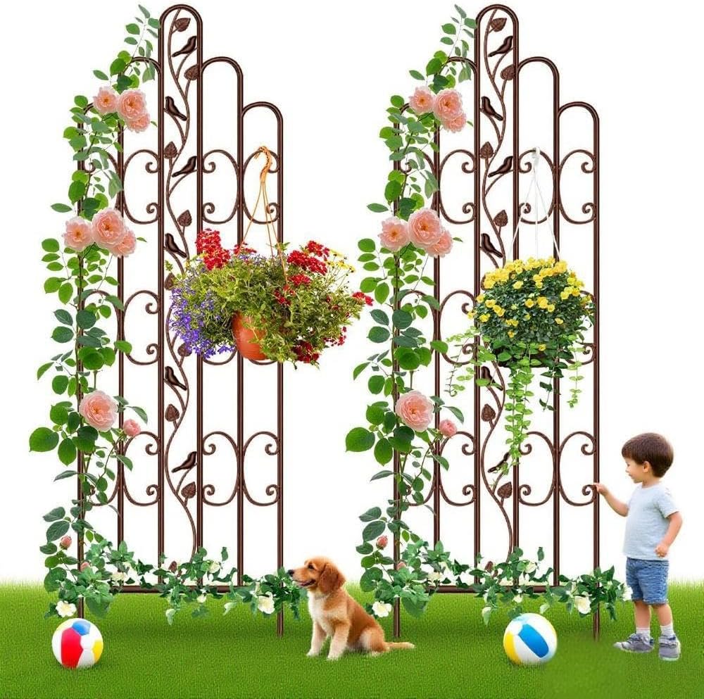 Amagabeli 2 Pack 71” x 21” Tall Garden Trellis for Climbing Plants Outdoor Heavy Climbing Plant Rose Trellis Wrought Iron Ivy Vine Cucumbers Decorative Metal Trellis Brown