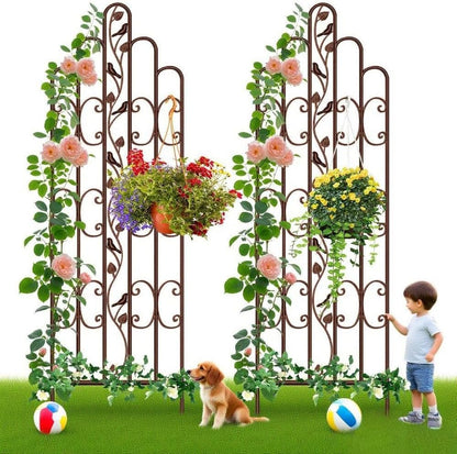 Amagabeli 2 Pack 71” x 21” Tall Garden Trellis for Climbing Plants Outdoor Heavy Climbing Plant Rose Trellis Wrought Iron Ivy Vine Cucumbers Decorative Metal Trellis Brown