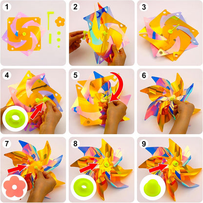 6 Pcs Reflective Pinwheels Wind Spinner for Yard and Garden, Decorative Windmill Toy Pinwheel for Kids, Colorful Garden Wind Spinners Outdoor Party Decorations, Pinwheels to Scare Birds Away