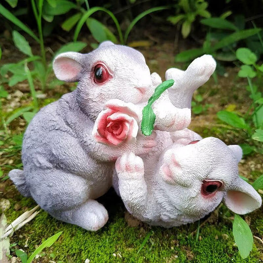 Garden Statues Bunny Decor Resin Flower Rabbit Figurine Cute Fairy Garden Decor Outdoor Statues for Patio Yard Porch Balcony Gifts for Women Mom Grandma Grey