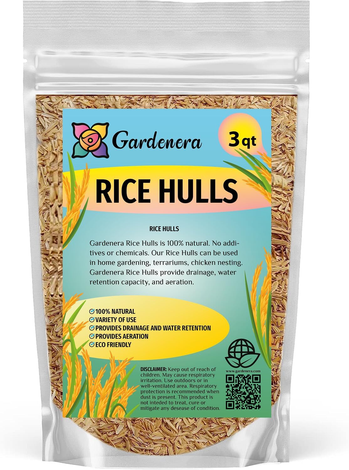 GARDENERA Premium Rice Hulls - Sustainable Gardening Essential for Improved Water Retention and Nutrient Absorption - 3 QUARTS