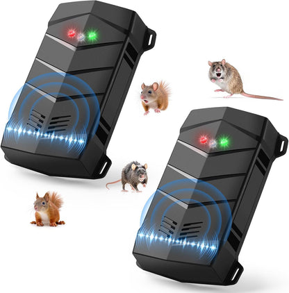 Ultrasonic Rodent Repellent for Car Engine, 2 Pack Mouse Repellent – Battery Powered Under Hood Mouse Repeller with Upgraded Flashing Strobe Light, Keep Mice Out of Car, RV, Garage, Room