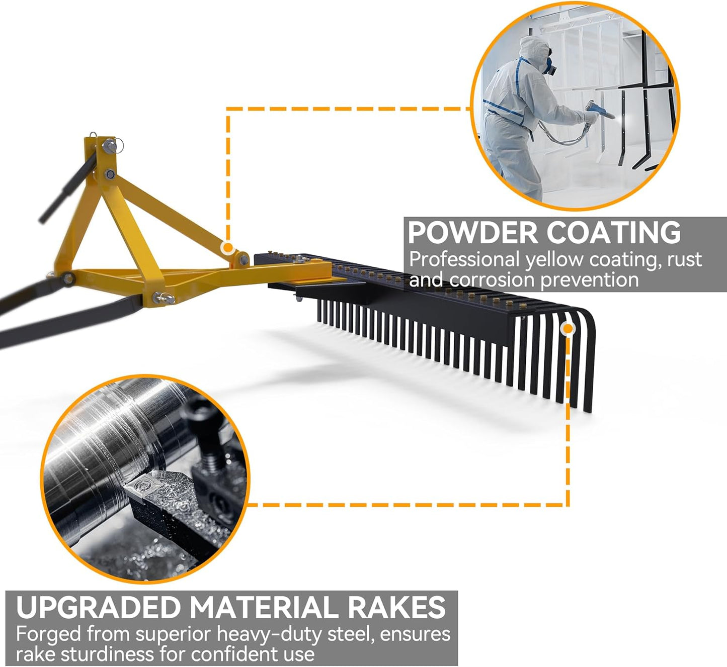 YINTATECH 3 Point Rock Rake, Landscape 3 Point Rake for Tractor, 60", Black & Yellow