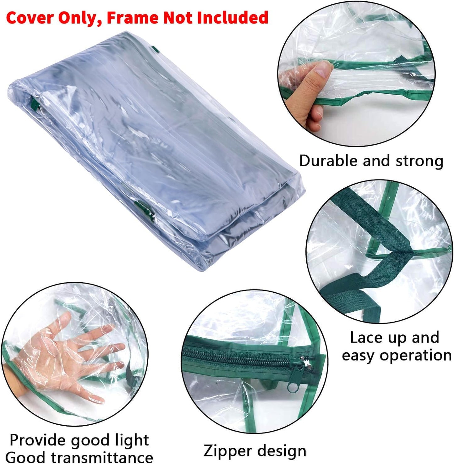 4 Tier Roll-Up Zipper Door Greenhouse Replacement Cover- 63 x 27 x 19 Inch Clear PVC Plant Greenhouse Cover for Gardening Plants Cold Frost Protection Wind Rain Proof (Frame NOT Include)
