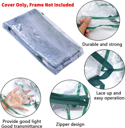 4 Tier Roll-Up Zipper Door Greenhouse Replacement Cover- 63 x 27 x 19 Inch Clear PVC Plant Greenhouse Cover for Gardening Plants Cold Frost Protection Wind Rain Proof (Frame NOT Include)
