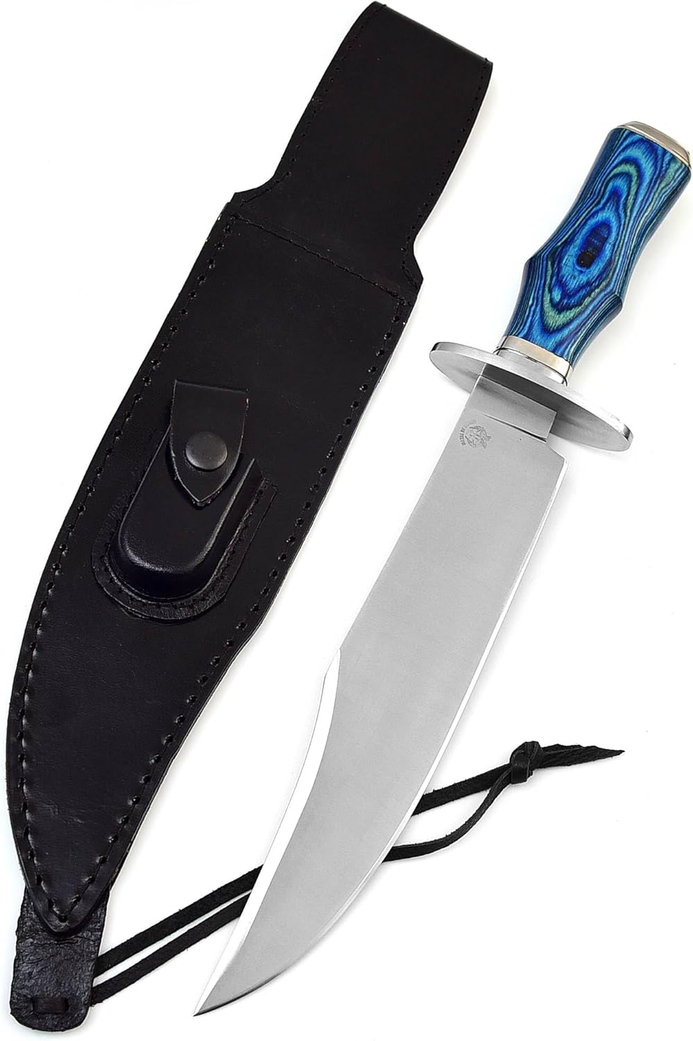 Survival Hunting Knife with Sheath, Handmade 15-inch Full Tang D2 Fixed Blade Tactical Bowie Knife for Camping, Outdoor, Bushcraft with Solid Engineered Wood Handle,Gift for BF/MEN (Blue)