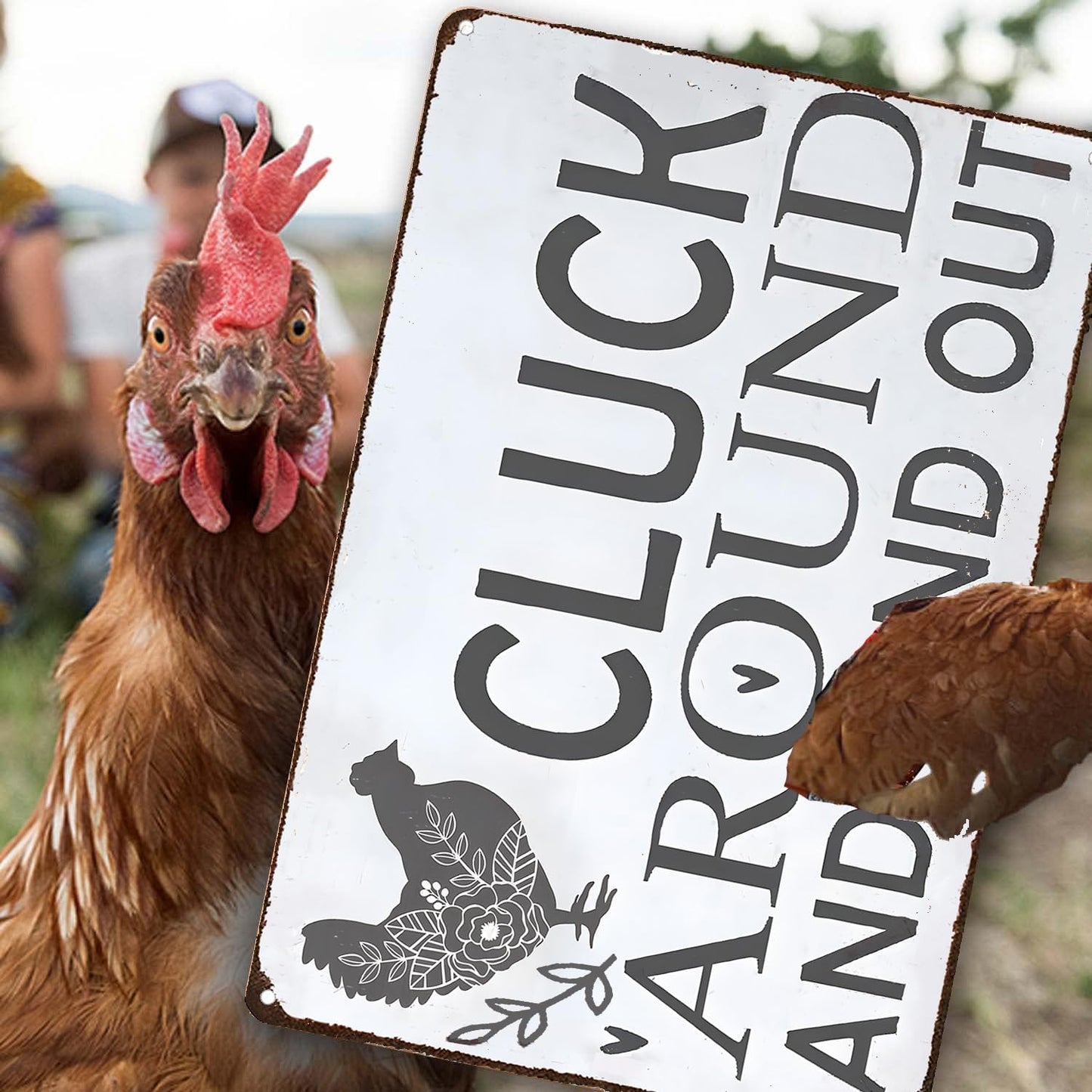 Funny Chicken Gifts Chicken Tin Sign for Home Farm Chicken Coop Farmhouse Kitchen Garden Decor 8 X 12 Inch (3021)